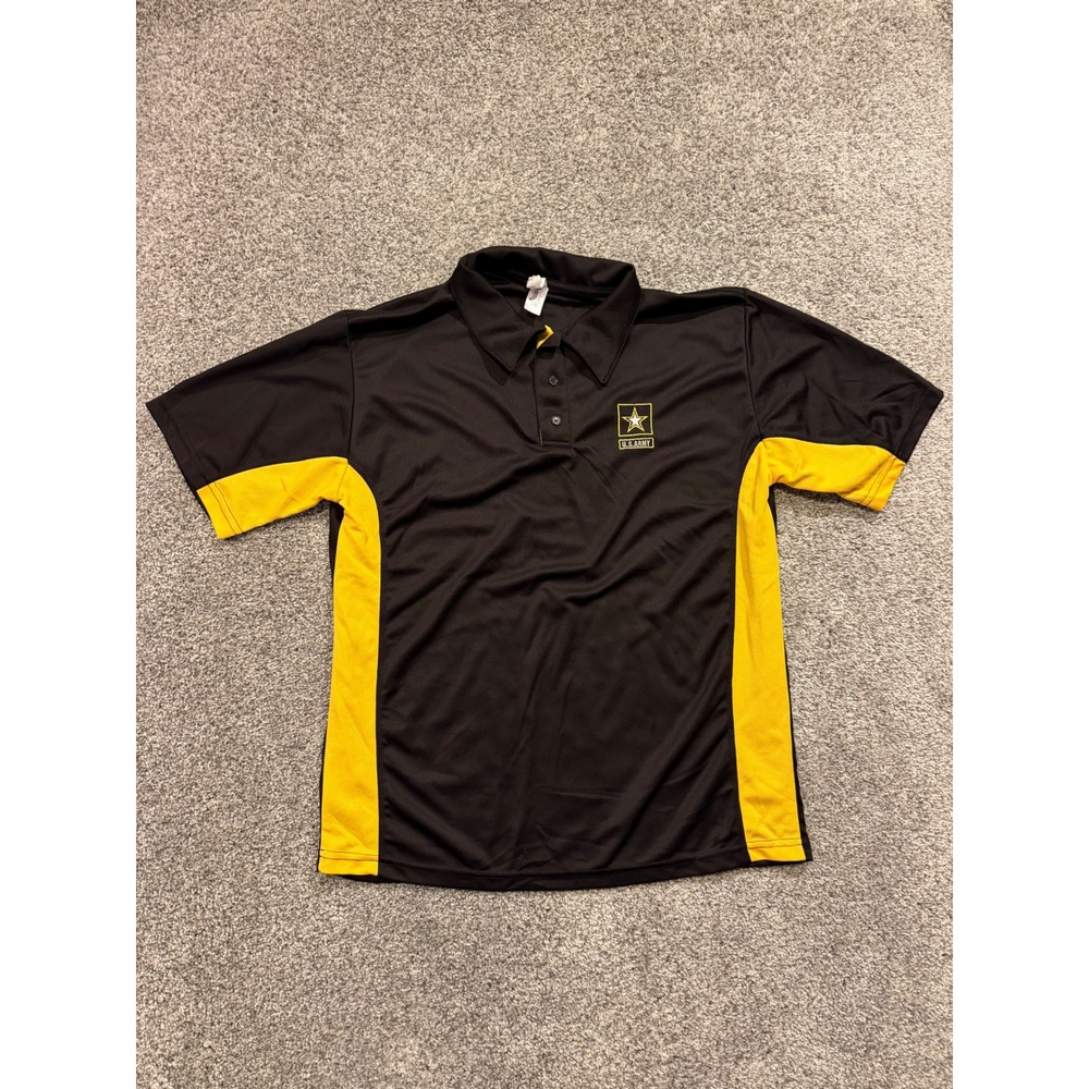 US Army Polo Mens L Black Short Sleeve Microfiber Athletic Expert Performance